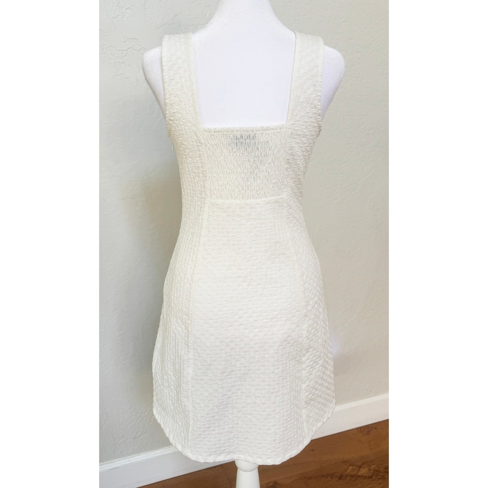 Womens Sleeveless Mini Dress Textured Square Neck‎ Ivory Cocktail Party - Picture 3 of 3